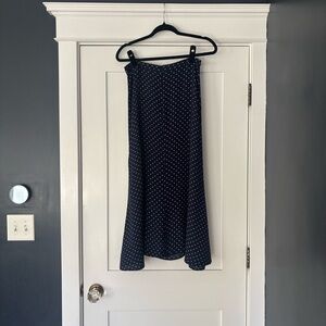 Reformation Navy and Light Pink Polka Dot A-Line Skirt EUC